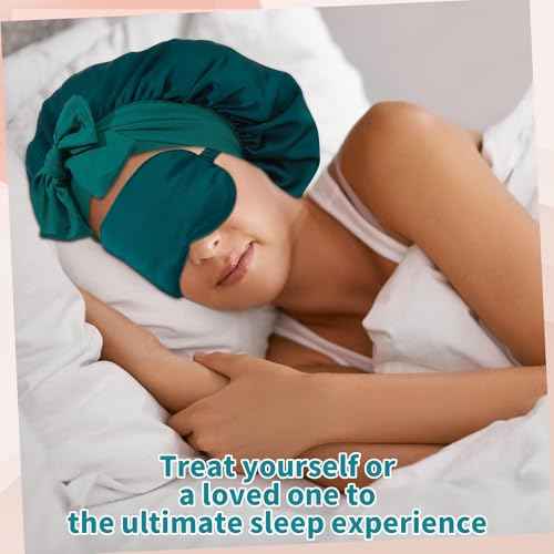 Satin Bonnet Set, Hair Bonnet for Sleeping Silk Bonnet with Eye Mask for Women Curly Hair