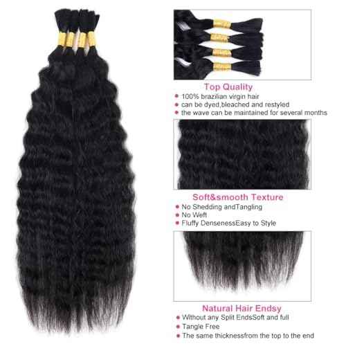Wet and Wavy Human Braiding Hair Super Wave Bulk Hair For Braiding No Weft 100g (1Pack-4PCS) Super French Human Braiding Hair For Boho Braids (Super Wave£¨#1b£©, 24 Inch)