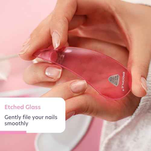 Glass Nail File Set by Bona Fide Beauty - Ergo File - Premium Nail Care Tools Genuine Czech Glass (Pink)