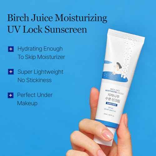 ROUND LAB Birch Juice Moisturizing UV LOCK SPF 45 1+1 (2-pack), Hydrating Lotion-like Lightweight Glow Sunscreen for Sensitive Skin, No White Cast, Fragrance-Free, Protector Solar, Korean Sunscreen