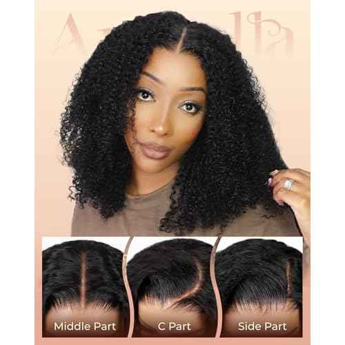 Arabella 5x6 Glueless Wigs Human Hair Kinky Curly Lace Front Wigs Human Hair Pre Plucked Pre Cut 230% Density Wear and Go Curly Wig No Glue Natural Color 16inch