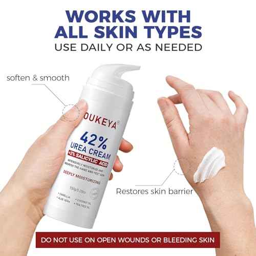 OUKEYA Urea Cream 42% plus Salicylic Acid 2% Intensive Repair Treatment for Cracked Skin on Hands, Heels, Elbows, and Lips - Relief for Dry Feet - Enhanced Pump Dispenser Packaging - Gross wt 8.03 OZ