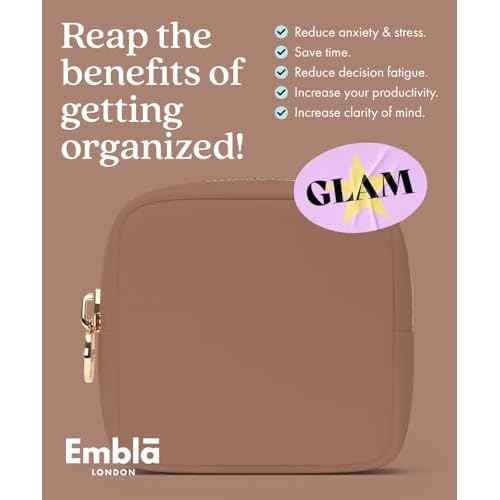 Embla Makeup Bag Travel Cosmetics Pouch and Toiletry Bag, Nylon Zipper Pouch Purse, Cute Make Up Organizer Storage Tote for Women Girls, Travel Skincare Case, Small Makeup Bags, Mocha Mousse