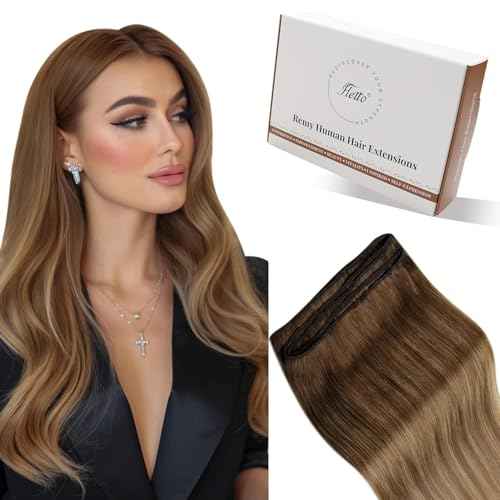 Hetto Weft Hair Extensions Human Hair Balayage Sew in Hair Extensions Real Human Hair Brown to Medium Brown Dark Golden Blonde Human Hair Weft Extension Skin Weft 22 Inch 100g