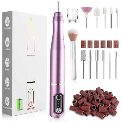 Cordless Nail Drill Electric Nail File Kit Rechargeable Professional Efile Nail Set, Portable Acrylic Gel Nail Polish Remover Machine Pedicure Manicure Tool, 11 Bits 56 Sanding Bands Salon Home