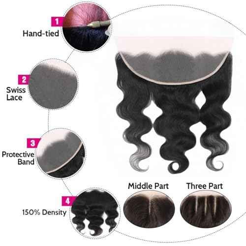 13 x 4 Lace Frontal Closure Body Wave Ear to Ear HD Lace Frontal Pre Plucked 100% Remy Human Hair Free Part 150% Density (13x4 lace closure, 18inch)