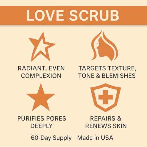 Volim Love Scrub with Hyaluronic Acid Natural Face Exfoliator for Wrinkles, Acne, Fine Lines, Blackheads & Clogged Pores