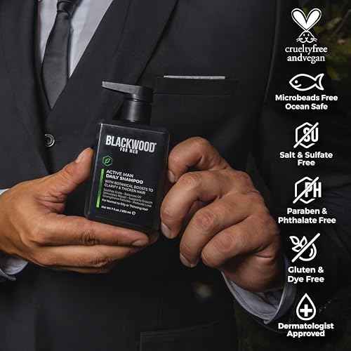 BLACKWOOD FOR MEN Active Man Daily Shampoo - Thickening & Clarifying Shampoo for Normal to Oily Hair or Scalp - Fights Hair Loss - Natural Vegan Formula - Sulfate Free with Ginseng & Aloe Vera (7oz)