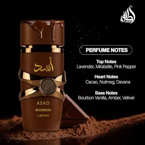 Lattafa Asad Bourbon for Unisex Eau de Parfum Spray, 3.4 Ounce / 100 ml
