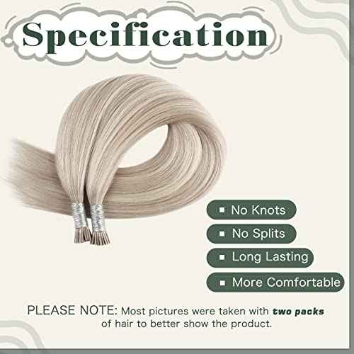 Sixstarhair I Tip Hair Extensions Human Hair Highlight Color Blonde 20/60 Gold Blonde With Ash Blonde I Tip Human Hair Soft Cold Fusion Itip Hair Extensions Remy Human Hair 24 Inch 50g/Pack