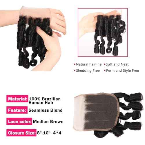 12A Real Brazilian Curly Human Hair Bundles 3 Pcs 12 Inch Bundle with 4x4 Lace Closure 100% Unprocessed Brazilian Virgin Human Hair Vogue Curly Extensions for Black Women Natural Color
