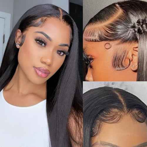 Lace Front Wigs Human Hair 13x4 Transparent Straight Lace Frontal Human Hair Wigs for Woman Pre Plucked with Baby Hair Natural Black Glueless Brazilian Virgin Human Hair Wig (20inch)