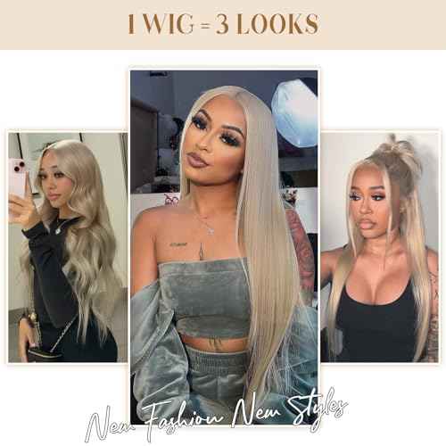 613 Straight Ash Blonde Wig Human Hair, 13x6 HD Lace Front Wigs Human Hair, Glueless & Pre Plucked Human Hair Wig with Baby Hair, 180% Density Ash Blonde Wig (26 inch)