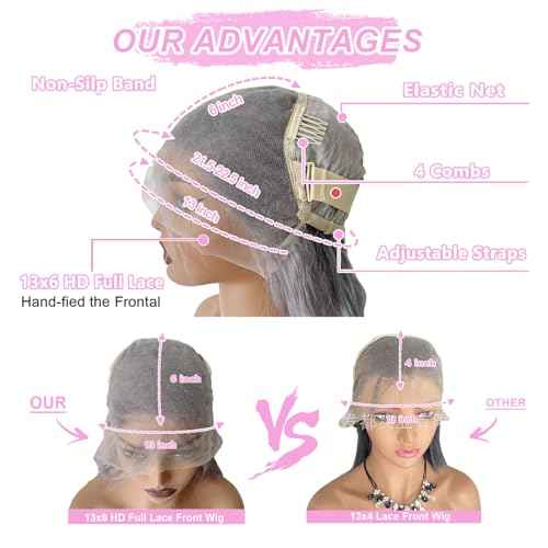 Grey Lace Front Wigs Human Hair Pre Plucked Straight 13x6 Hd Lace Front Wig Human Hair Pre Plucked with Baby Hair 180% Density Silver Gray Colored Glueless Wigs for Black Women 22 inch