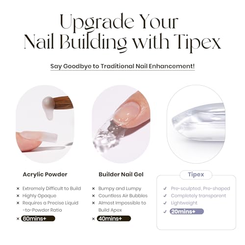 Tipex Instant Apex Nail Tips: Long Coffin, Full Cover Gel, Thicker Acrylic, Strong Hard Clear Pre-etched Press-on Nails