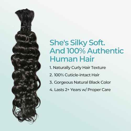 Boho Braids Human Hair for Bohemian Knotless Braids Braiding Hair for First-Timers Wet and Wavy Deep Wave Bulk 2 Bundles 100g 26 Inch Natural Black - Easy to Install for Salon/Home/Beginners