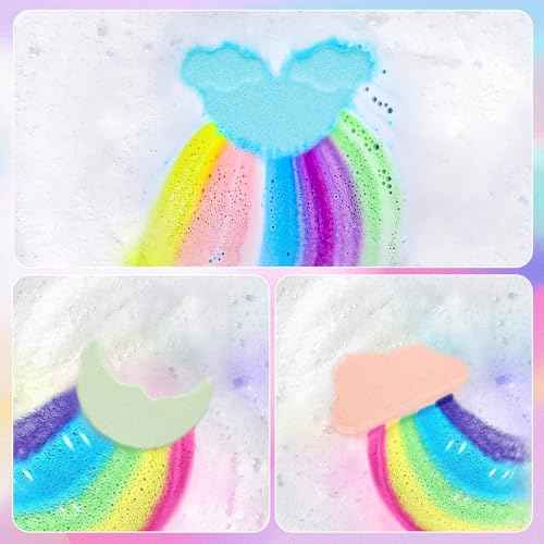 Rainbow Bath Bombs for Kids - 9 Pcs Handmade Natural Kids Bath Bombs, Organic Bubble Bath for Girls, Christmas Gifts for Kid Girls, Stocking Stuffers