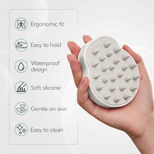 HEETA Scalp Massager Shampoo Brush 2 Pack, Soft Silicone Bristles to Remove Dandruff, Waterproof Scrubber for Wet Dry Hair, Suitable for Men & Women (Light Beige&Green)