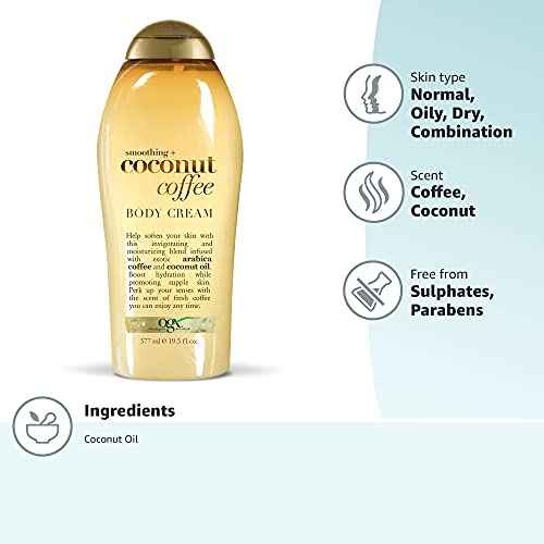 OGX Smoothing + Coconut Coffee Body Cream 19.5 oz (Pack of 3)