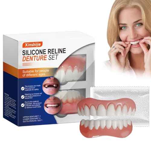 Soft Silicone Denture Liners ? Comfortable Fit Denture Set with Upper & Lower Lightweight Liners for Secure Fit & Comfortable Wear (1 Set)