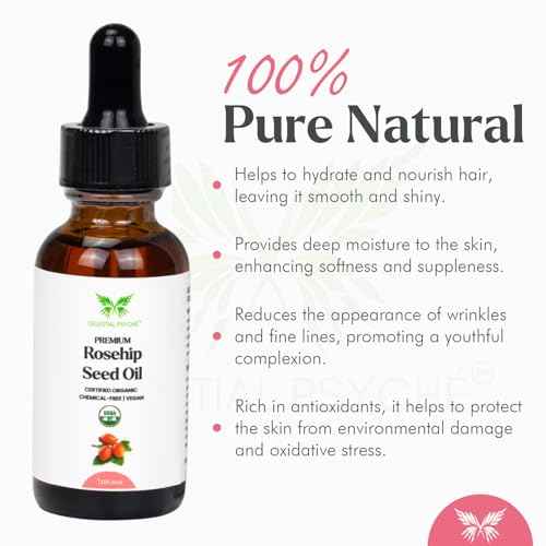 USDA Certified Organic Rosehip Seed Oil (1 Oz) 100% Pure Natural, Chemical-Free, Hair Moisturizer, Skin Hydration, Natural Beauty, Anti-Aging, Wrinkles Reduction, Antioxidants