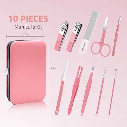 Manicure kit 10 in 1 Professional manicure kit for Women, nail kit,Grooming kit,Manicure Set Personal care Manicure set women,Nail Care Tools with Luxurious Travel Case(pink)