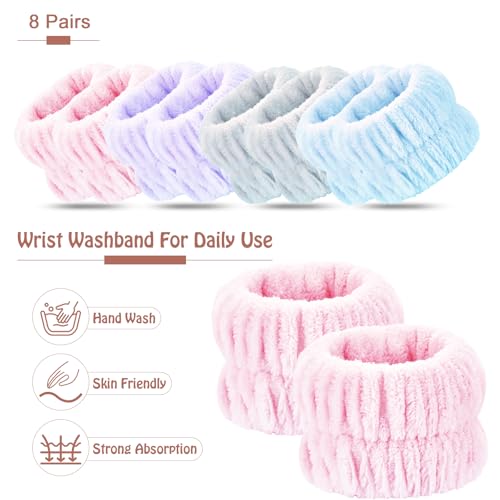 Wrist Bands for Washing Face, 8pcs Spa Face Washing Wristbands, Microfiber Arm Wrist Towels, Absorbent Wash Wristbands for Woman Men, Prevent Water from Spilling Down Your Arms