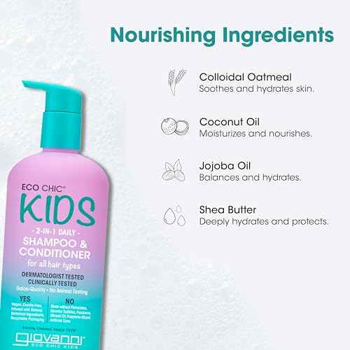 GIOVANNI Eco Chic Kids 2 in 1 Shampoo & Conditioner - For All Hair Types, Salon Quality, Gentle Formula - 16.5 Fl Oz (Pack of 2)