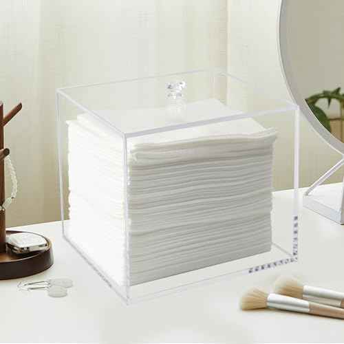Weiai Face Towel Box, Acrylic Facial Disposable Towelettes Holder Container for XL Face Towels and Protects from Dust, Clear
