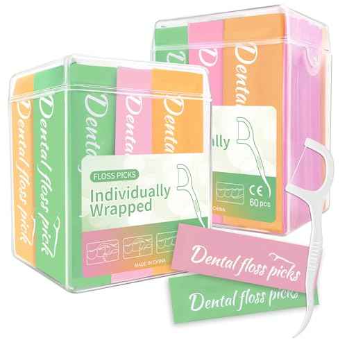 120 Count Dental Floss Picks, Multi-Color Oral Care Individually Wrapped Flossers for Adults, Disposable Tooth Floss Picks for Teeth, Travel Floss Bag for Hotel, Restaurant, Office, Car