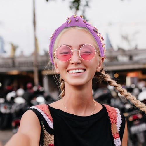 Music Headbands for Women, Singer Fans Gift Guitar Red Lip Rhinestone Wide Jeweled Knotted Headband, Crystal Beaded Jeweled Knot Embellished Headband Hair Accessories Concert Birthday Gift - Purple