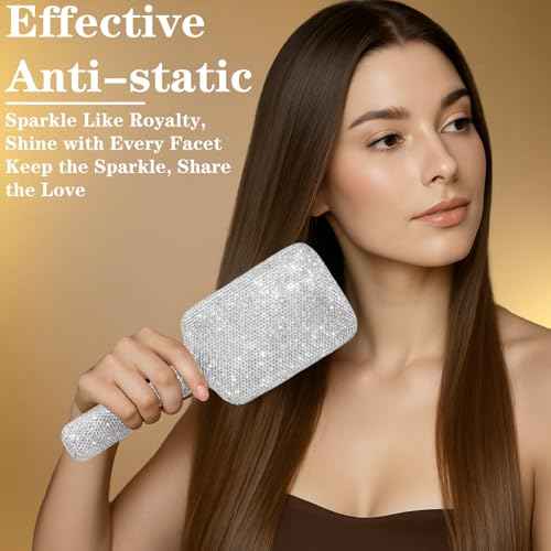 Curly Hair Brush, Luxury Rhinestone Detangling Brush, Stylish Bling Paddle Brushes Gift for Women's All Hair Types