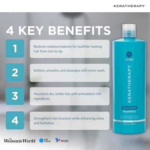 KERATHERAPY Keratin Infused Moisture Shampoo, 33.8 fl. oz., 1000 ml - Anti Frizz Moisture Shampoo for Oily Scalp and Dry Ends - Kerabond Technology, Aloe Vera, & Willow Bark - Sulfate & Paraben Free