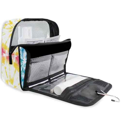 pnyoin Hanging Toiletry Bag for Women Rainbow Tie Dye Makeup Bag Travel Essentials Toiletries Organizer Bag Colorful Tie Dye Cosmetic Bag Foldable
