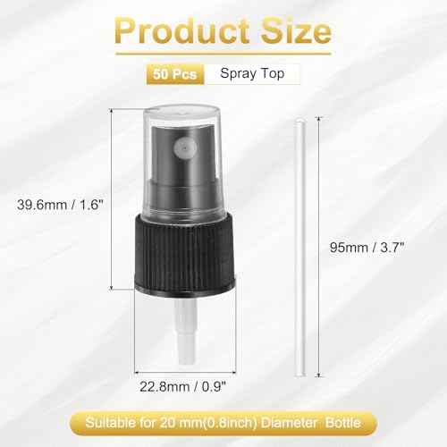 uxcell 50 Pcs Black Spray Top, 20/410 Fine Mist Sprayer Reusable Replacement Spray Bottle Pump Plastic Top for Cosmetic Perfume and Body Sprays Bottle
