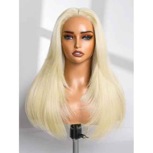 GORGIUS 613 Blonde Layered Wig Glueless Straight Synthetic Lace Front Wigs Pre Cut Pre Plucked Hairline 22 Inch