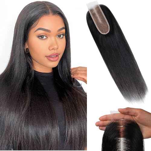 Lashey 2x6 SKINLIKE HD Lace Closure Human Hair Straight, 0.10mm Ultra-Thin Invisible HD Lace, Pre-Bleached Knots and Pre-Plucked Hairline 18 Inch Natural Black