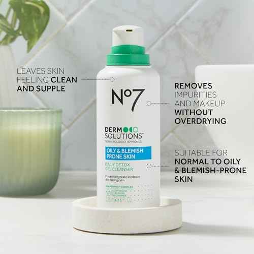 No7 Derm Solutions Daily Detox Foaming Face Wash - Gel Facial Cleanser Formulated with Ceramides, Niacinamide & Adaptogens To Help Maintain Moisture Barrier - For Oily & Blemish-Prone Skin (16 Fl Oz)