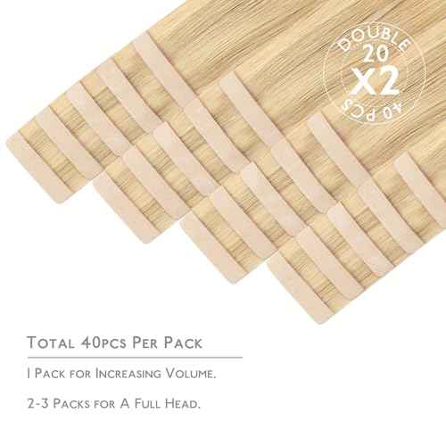 WENNALIFE Tape in Hair Extensions Human Hair, 40pcs 100g 18 inch Light Blonde Highlighted Golden Blonde Hair Extensions Real Human Hair Straight Tape in Extensions Invisible Human Hair Extensions