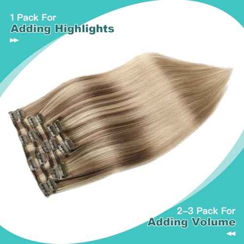 SURNEL Clip in Extensions Human Hair Balayage Golden Brown to Caramel Blonde Clip in Hair Extensions 14 Inch 6pcs 100g(#10/27/27,14'')