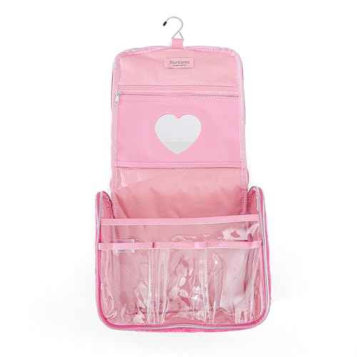 Juicy Couture Pink Makeup Bag Cosmetics Organizer Travel Essentials Hanging Hook Heart Velour