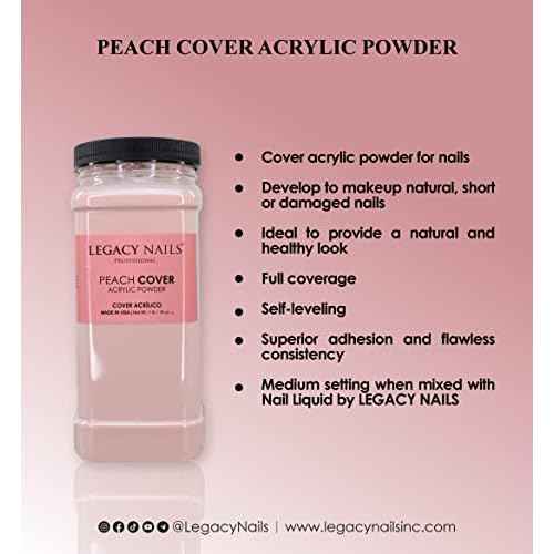 Legacy Nails Professional Cover Acrylic Powder - 1 Lb - Ideal For French Nail Art & Natural Look (COVER PEACH)