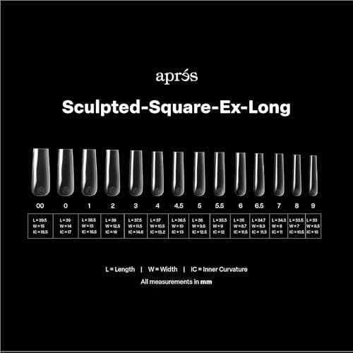 Apres Gel-X Sculpted Box of Nail Tips, 14 Sizes 00-9, Soft Gel Tip Box (210pcs) (Sculpted Square Extra Long, 210)