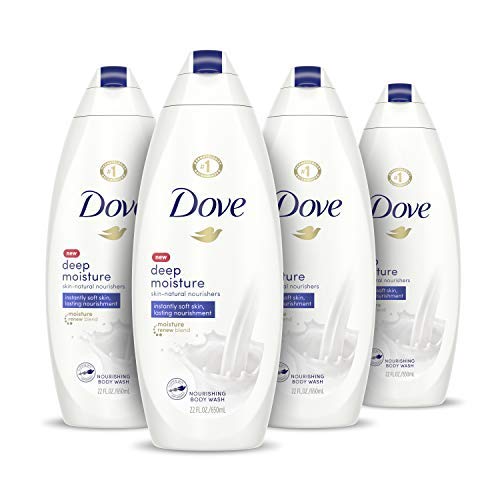 Dove Deep Moisture Body Wash for Dry Skin – Shower Soap for Women & Men, 24H Moisture Body Soap Liquid, 22 Oz (Pack of 4)