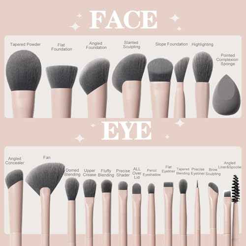 20pcs Pink Essential Makeup Brush Set Professional Powder Concealers Eye shadows Blush Eyeliner Eyebrow Contour Eye blending foundation kit (20pcs brush set)