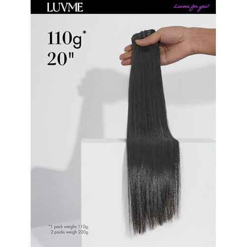 LUVME Silky Straight Seamless 110g 7Pcs Clip in Hair Extensions Full Max with 20inch Remy Human Hair Extensions, Natural Black 100% Real Soft Human Hair