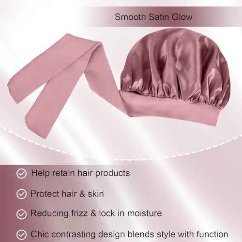 Silk Bonnet for Women, Satin Bonnet for Sleeping, Large Sleep Cap with Elastic Tie Band for Curly Hair