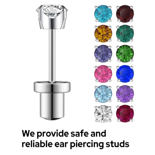 Ear Piercing Kit, Disposable Ear Piercing Gun Kit, 316L Surgical Stainless Steel 4mm Prong Set Cubic Zirconia Stud, At Home Self Ear Piercer Kit with Birthstone Earrings Stud (Amethyst)