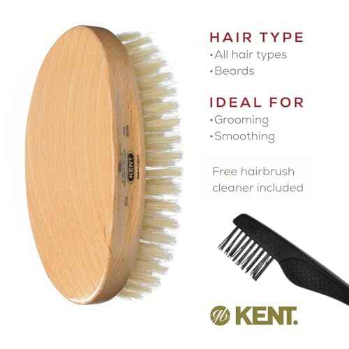 Kent MG3 Finest Men's Hair & Beard Brush for Skin Care - 100% Natural White Boar Bristle for Mens Grooming, Scalp Brush, 360 Wave, Beard and Mustache Straightener For Men's Hair Care