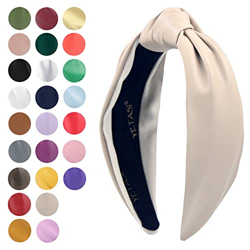 Ivory Warm Stylish Cream Headbands for Women Leather Knotted Headband is a Fashion Head band. Wearable All Day, Beige Headbands for Girls are Top Knot Fashion Designer for Womens Hair